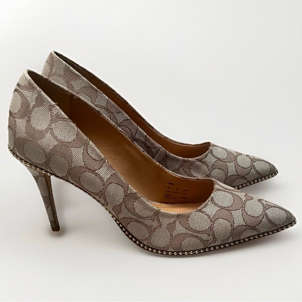 COACH Waverly Pointed Toe 3.25”Pump Designer Heels Womens Sz 9.5 Beige Monogram - Picture 7 of 14